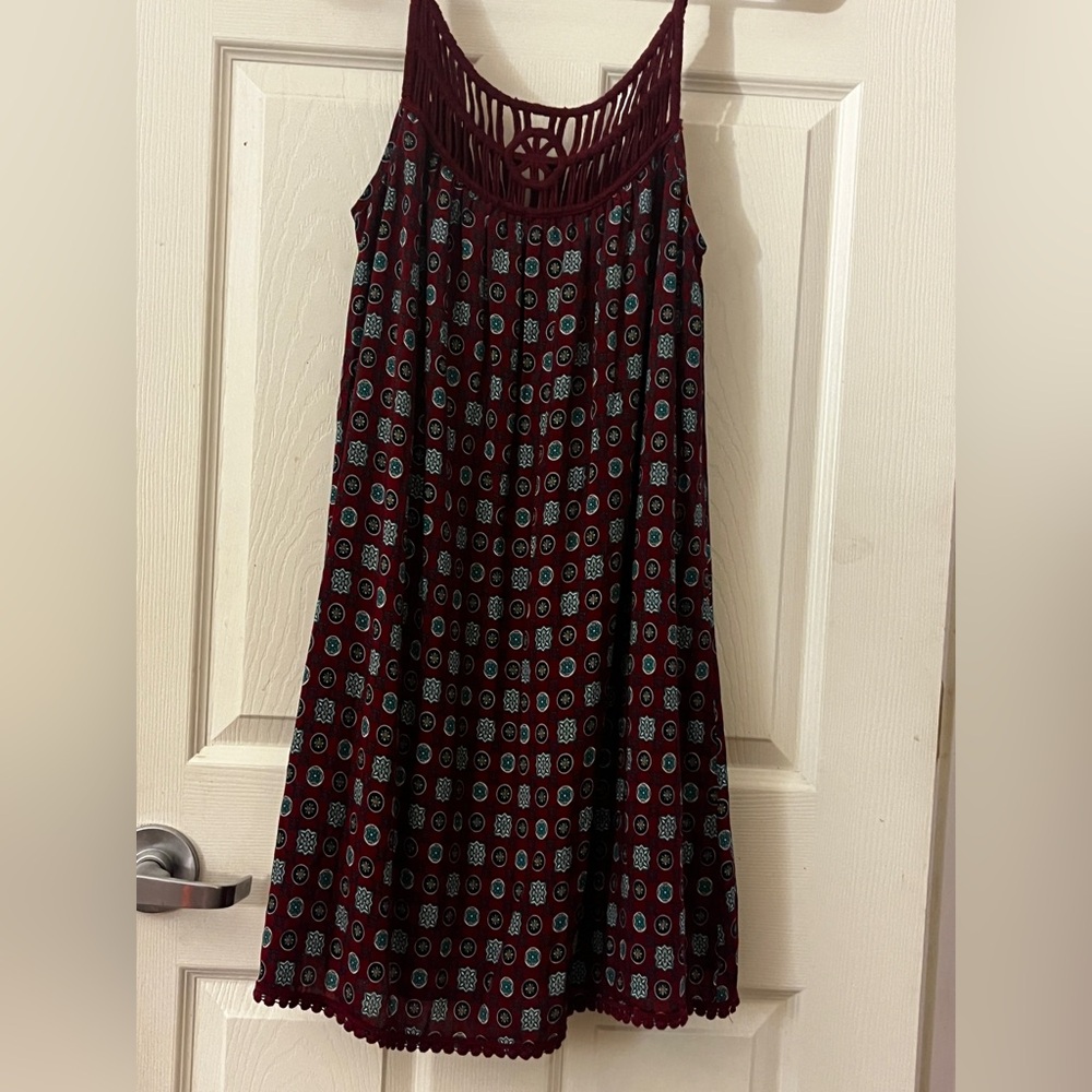 Ya Los Angeles Maroon and Turquoise Geometric Maxi Dress
